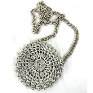 Dalaleo Italian Designer Pop Top Crocheted Purse Handbag Crossbody Silver